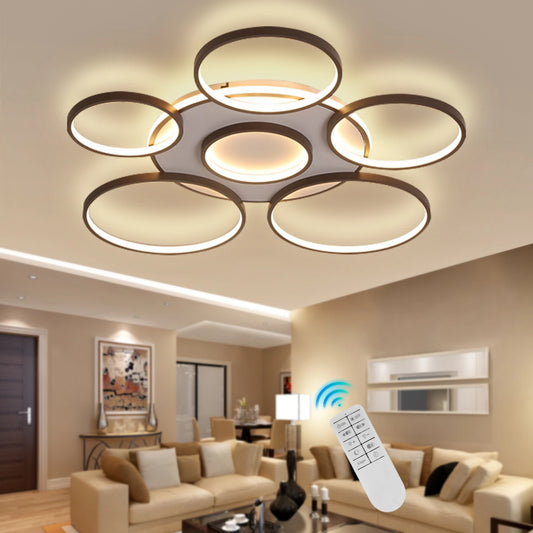 LED Flush Mount Ceiling Light Fixtures Decor  Dimmable with Remote Modern Rings Design Kitchen Island Chandelier  Dining Room