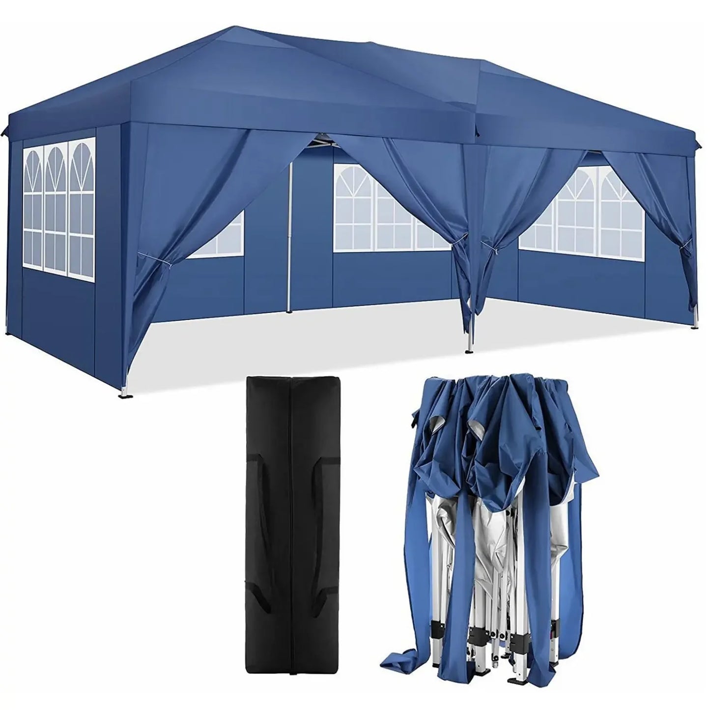 Pavilion Popup Gazebo 3x6m Waterproof Folding Gazebo Tent Party Tent with 4 Side Panels 6 Sandbag UV 50+ Height Adjustable 2-3M