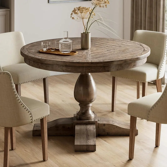 Restaurant Furniture, Rustic Wooden Dinner Table Living Room Restaurant, Farmhouse Round Dining Room Pine Wood Kitchen Table