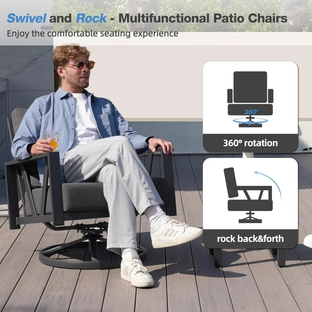 Outdoor Patio Swivel Rocking Chairs Set, 3 Pieces Outdoor Bistro Set with Coffee Table – for Balcony, Yard & Deck Use