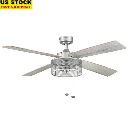 52 Inch Indoor Ceiling Fan with Light 4 Reversible Blades Energy Efficient Pull Chains Quiet Performance Living Room Bedroom