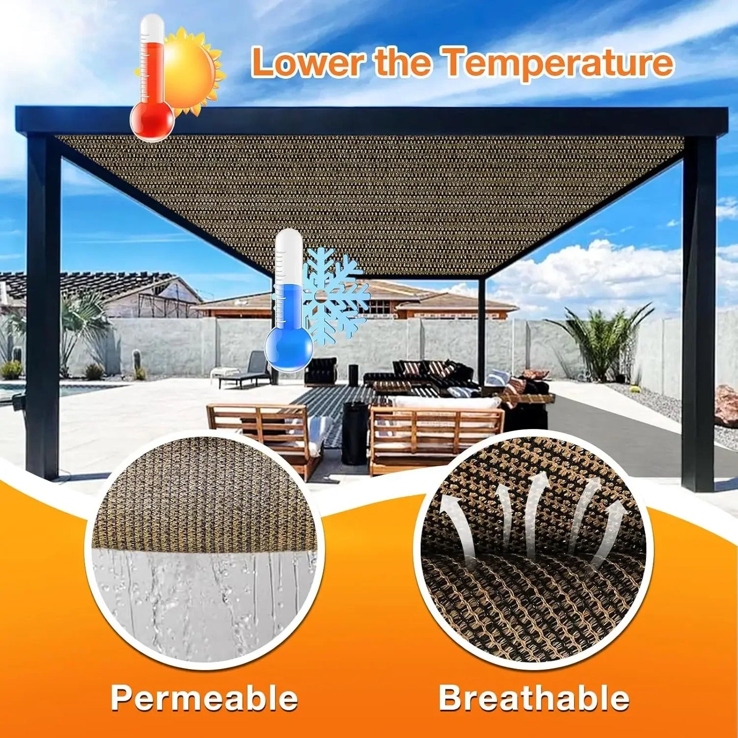 [XMSJ]Outdoor Pergola Shade Cover 7x24 FT Sun Shade Cloth with Grommets Mocha 90% UV Protection Canopy Patio Privacy Screen