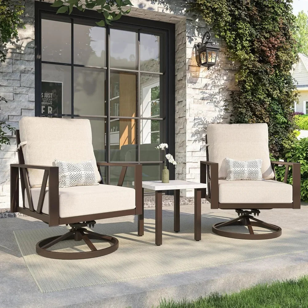 Outdoor Patio Swivel Rocking Chairs Set, 3 Pieces Outdoor Bistro Set with Coffee Table – for Balcony, Yard & Deck Use