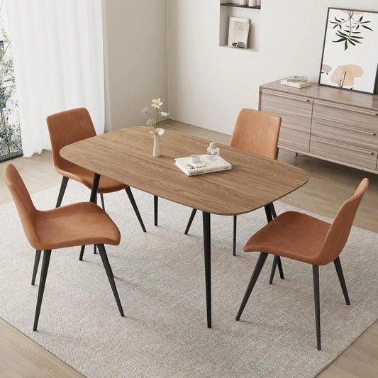 47.2'' Dining Table Set for 4,Modern Wood Dining Table,Leather Dining Chairs 4,Table and Chairs Set of 4,Ideal for Kitchen Dinin