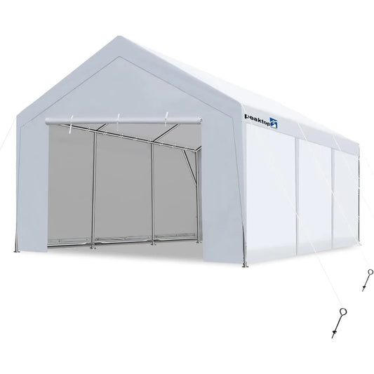 12x20 ft Heavy Duty Carport with Removable Sidewalls, Portable Car Canopy, Garage Tent, Boat Shelter with Reinforced Triangular
