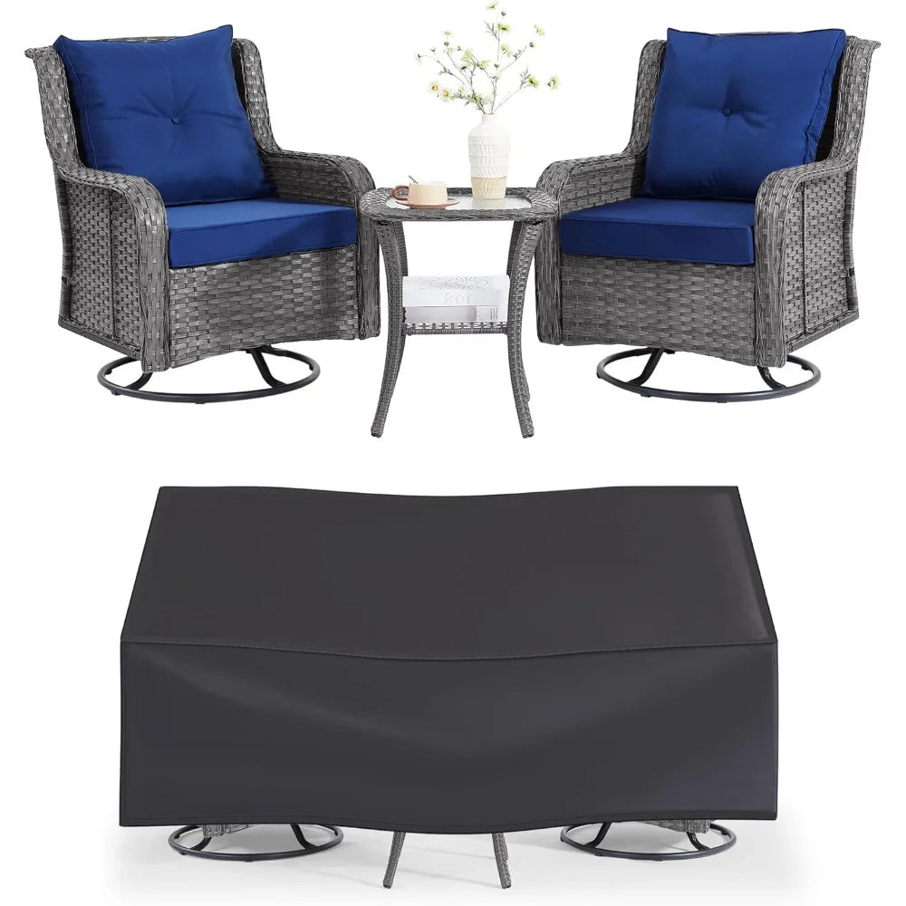 Patio Furniture Sets, 3 Pieces Wicker Outdoor Furniture - 360 Degree Swivel Rocking Chairs and Rattan Side Table for Garden,Porc