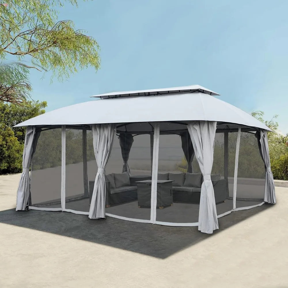 Grand Patio 13'x20' Gazebo for Patio Double Vent Canopy Anti-UV Shelter with Privacy Curtains and Netting for Deck Backyard Gard