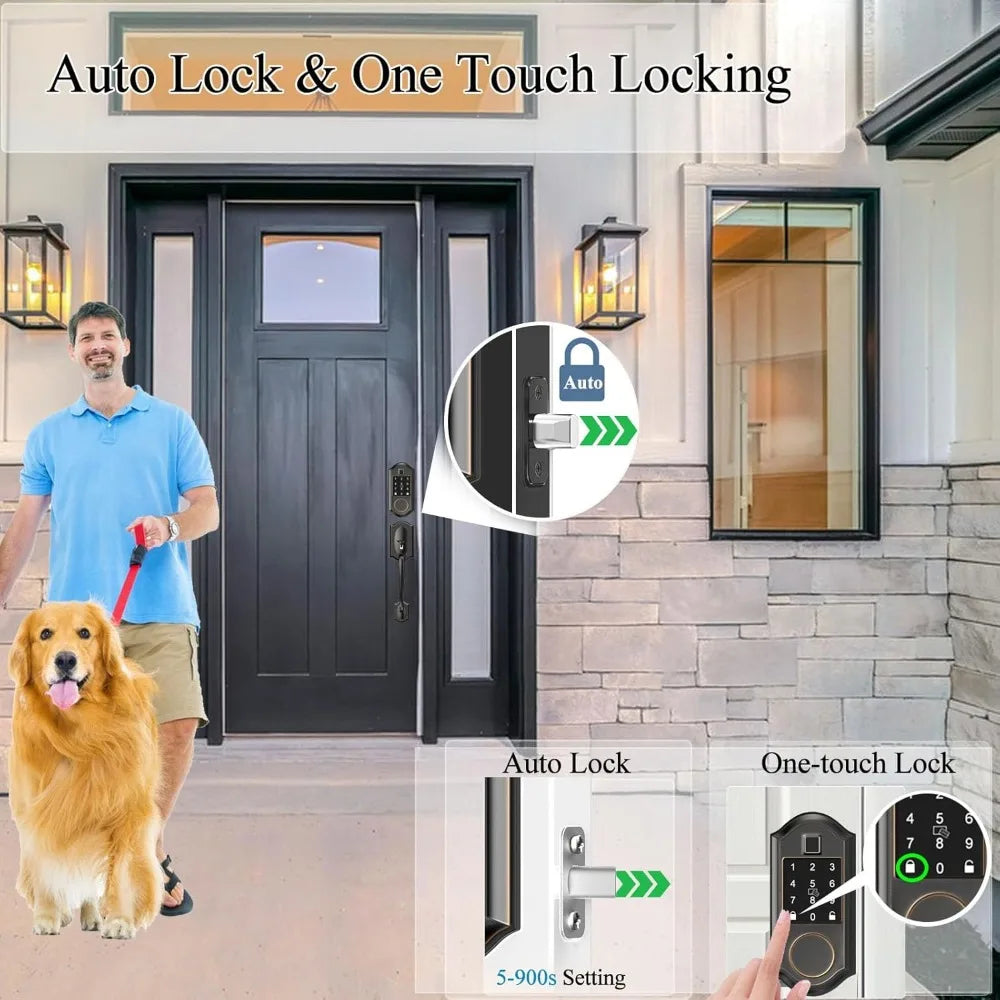 Smart Locks for Front Door, Keyless Entry Door Lock Deadbolt with Handle Set, Front Door Lockset, APP Control, Fingerprint Door