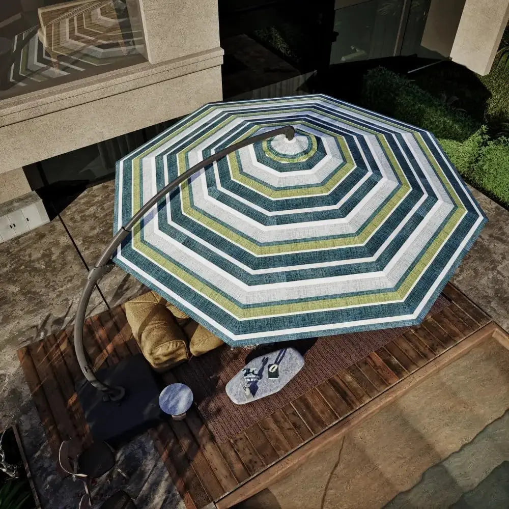 11FT Cantilever Umbrella with Base Large Curvy Outdoor Aluminum Offset Umbrella w/ 360° Rotation, UV Resistant Canopy for Patio