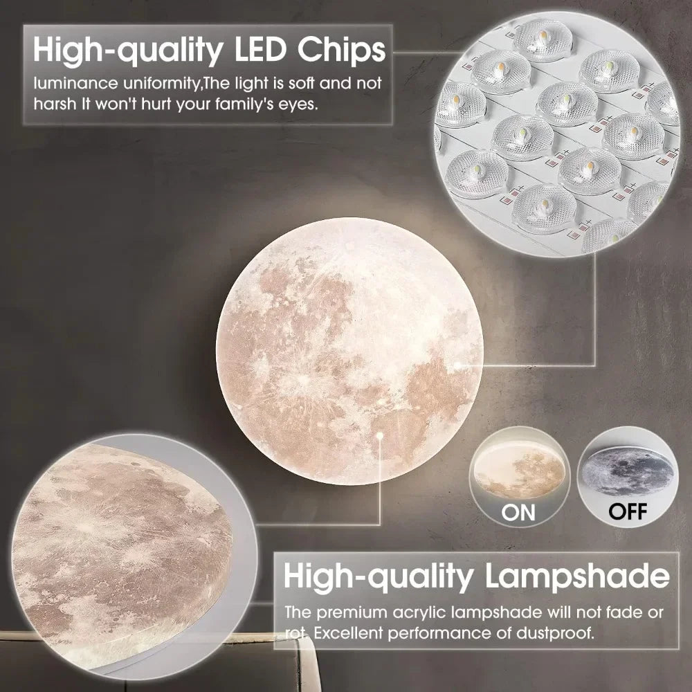 Moon-style Dimmable Flush Mount Ceiling Light Fixture 3000K/4000K/6500K Changeable Color By Wall Switch