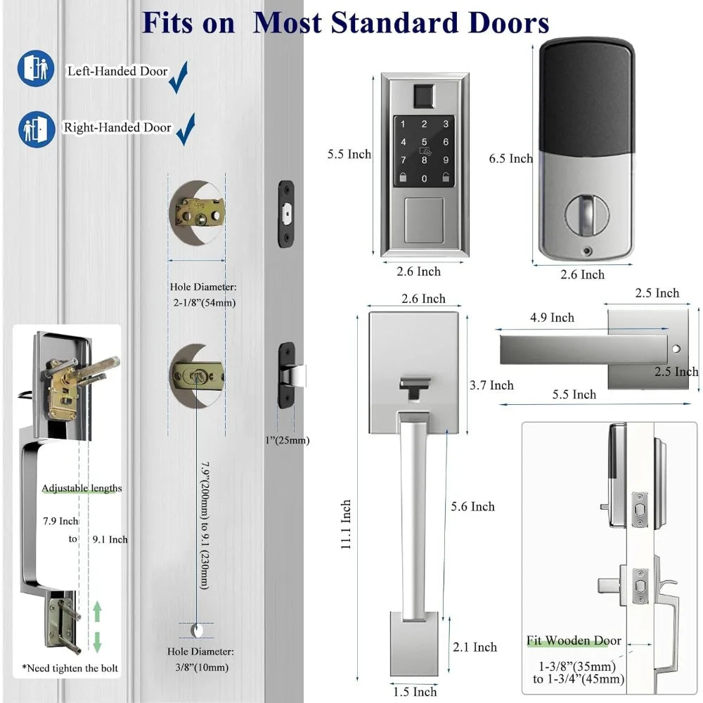 Smart Locks for Front Door with Lever Handle Set, Keyless Entry Door Lock, Fingerprint & App Control, Touchscreen Keypad Deadbol