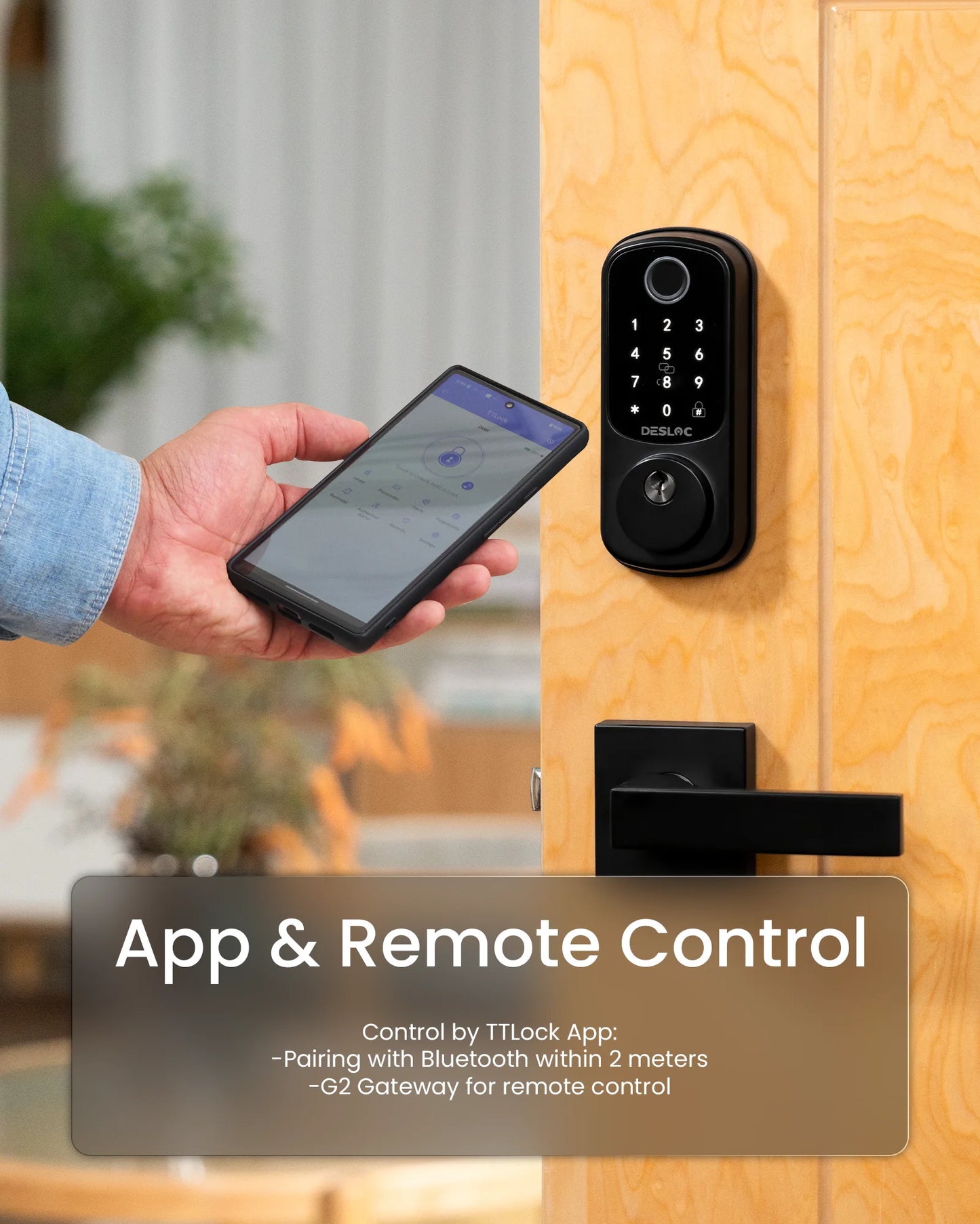 DESLOC Fingerprint Smart Door Lock with 2 Lever Handles, Electronic Keypad Deadbolt Lock, Emergency Power Port, Smart Lock