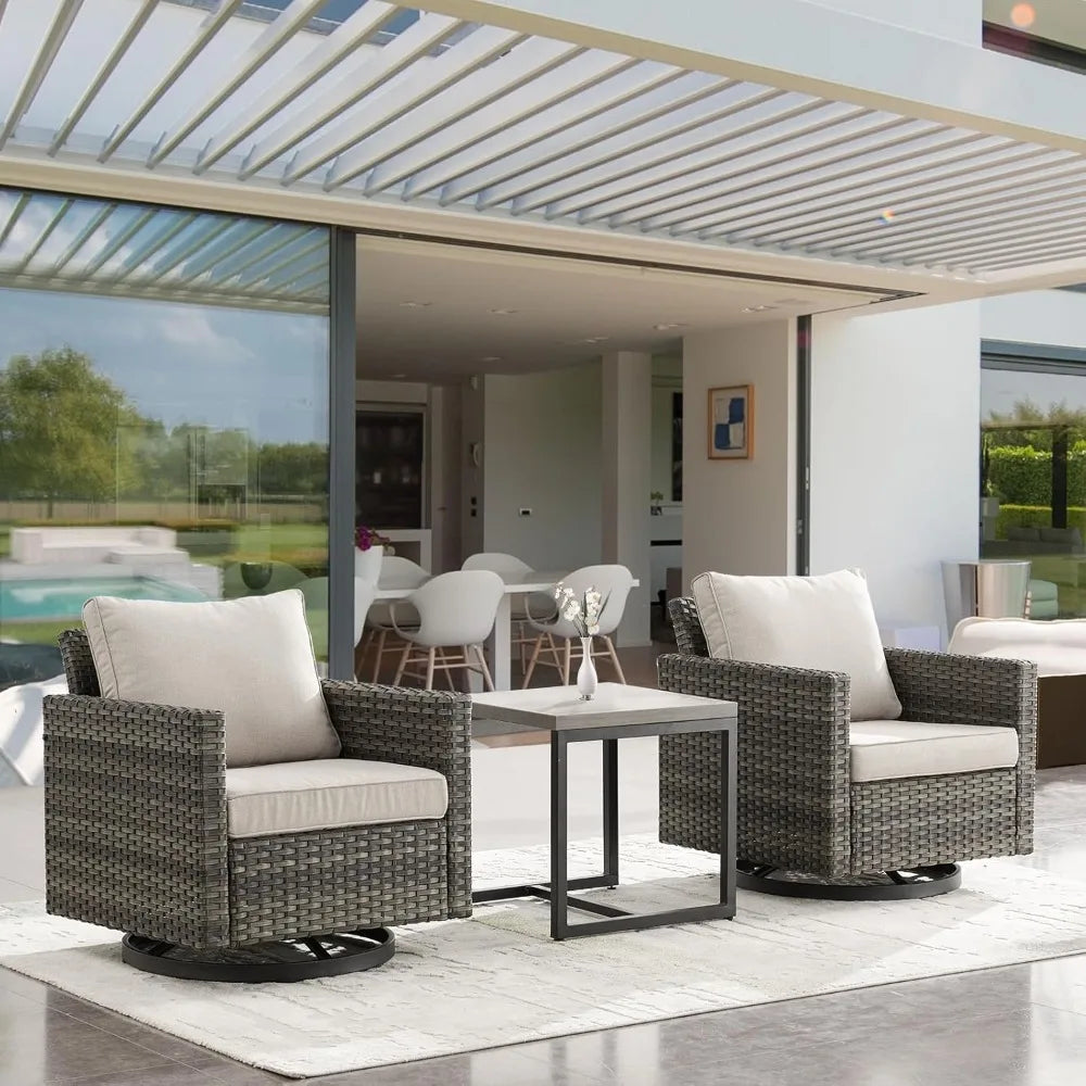Outdoor Patio Swivel Rocker Chairs - 3 Piece Wicker Patio Furniture Bistro Swivel Rocking Chairs Set with Comfortable Cushions