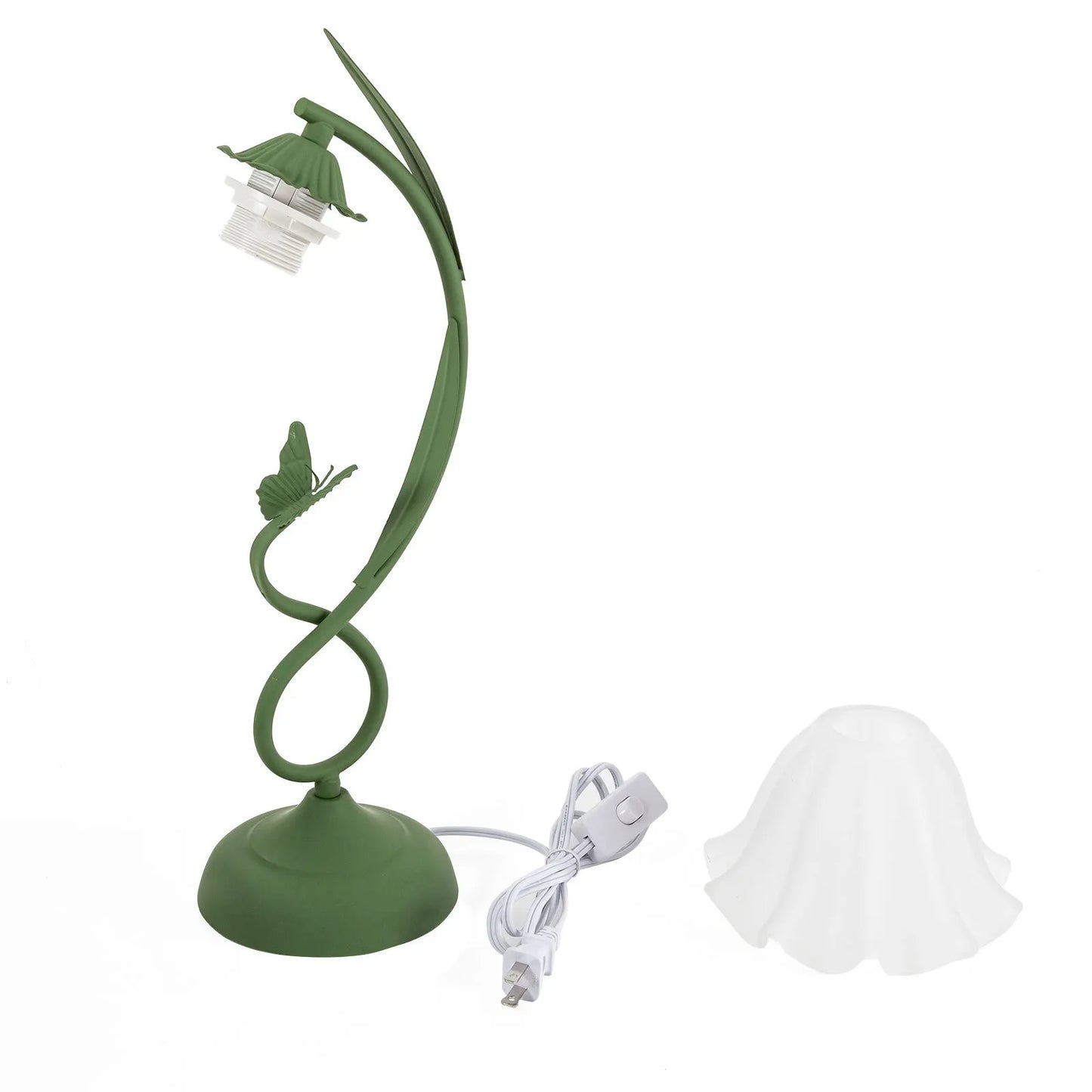 110V 60W Table Lamp Green E26 Flower Shape Glass Bedside Desk Light Fixture Reading Lamp