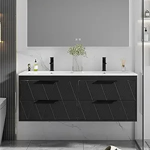 48" Bathroom Vanities Cabinet with Sink Combo, Wall Mounted Floating Cabinet W/Decor Line, Soft-Close System, 4 Extra Big Drawe