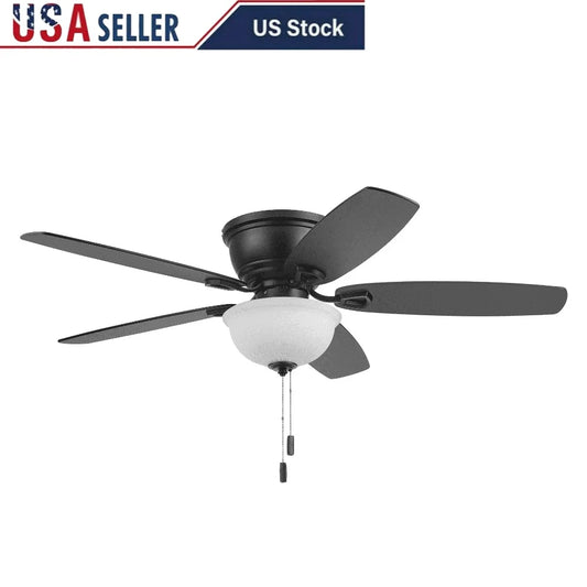 52 Inch Traditional Black Indoor Ceiling Fan with Light Kit Dimmable Pull Chains Reversible Motor Home Use