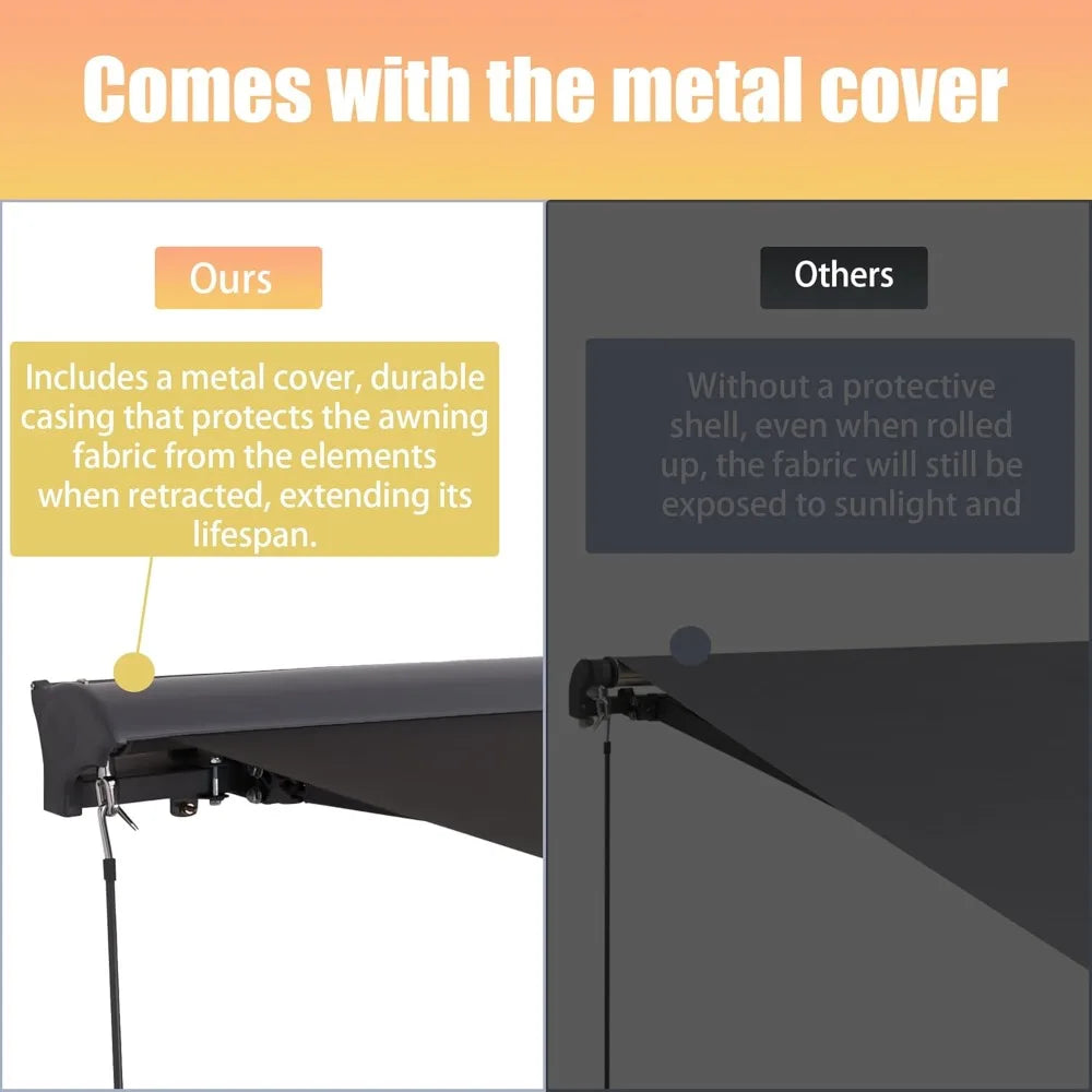 10'x8' retractable awning with protective shell - heavy-duty steel frame, uv block fabric for patio, window (black [protective c
