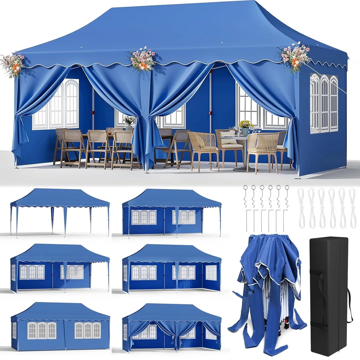 Canopy 3x6m Pop Up Pavilion Gazebo Tent with All Sidewalls, Waterproof Commercial Canopy Outdoor Instant Gazebo UV50+ Party Tent