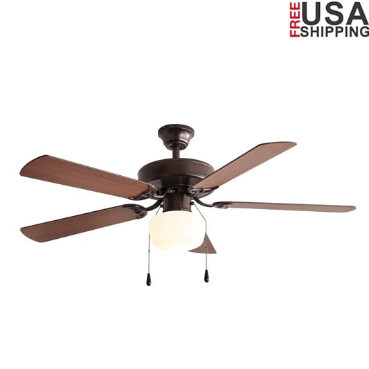 52 Inch Ceiling Fan with Light Kit 5 Reversible Blades Quiet Motor Indoor Use Multi Mount Options Bedrooms Living Rooms