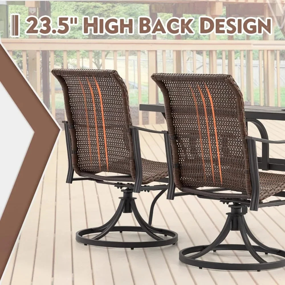 Patio Wicker Swivel Chair Set of 2, Heavy Duty Outdoor Dining with 23.5'' High Back, Extra-Large Water-Fall Seat