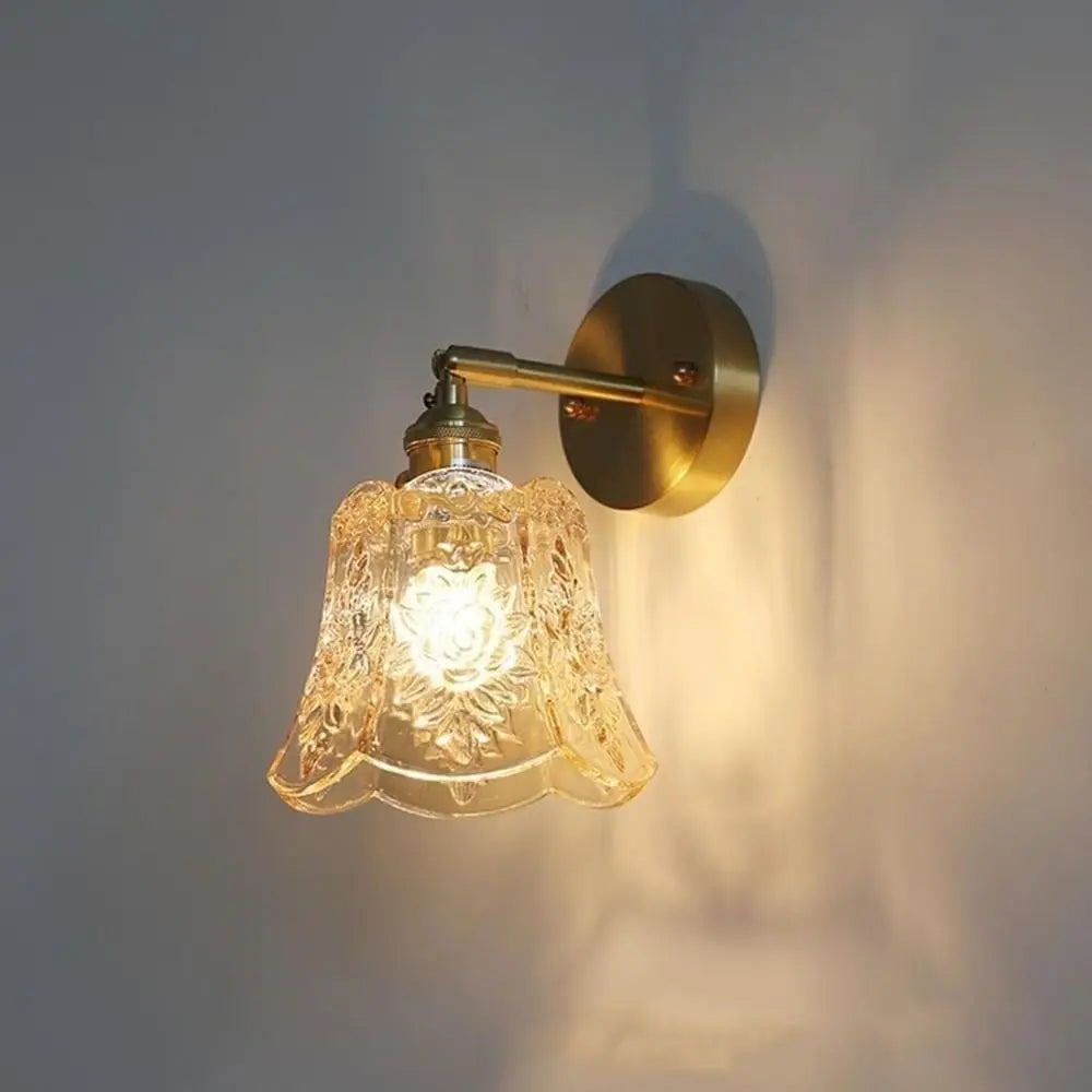 Flower Design LED Wall Light Green Glass Wrought Iron Bedside Wall Lamp E26/E27 Base Energy Saving Bathroom Mirror Light