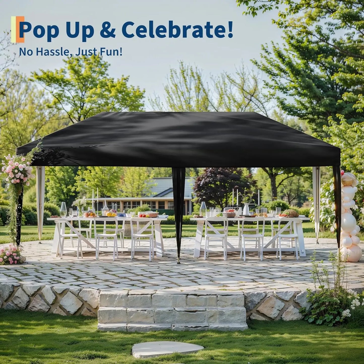 10x20FT Pop Up Canopy - Easy Up Camping Tent with One Roller Bag, 3 Adjustable Height, 4 Weight Bags for Deck Garden Beach