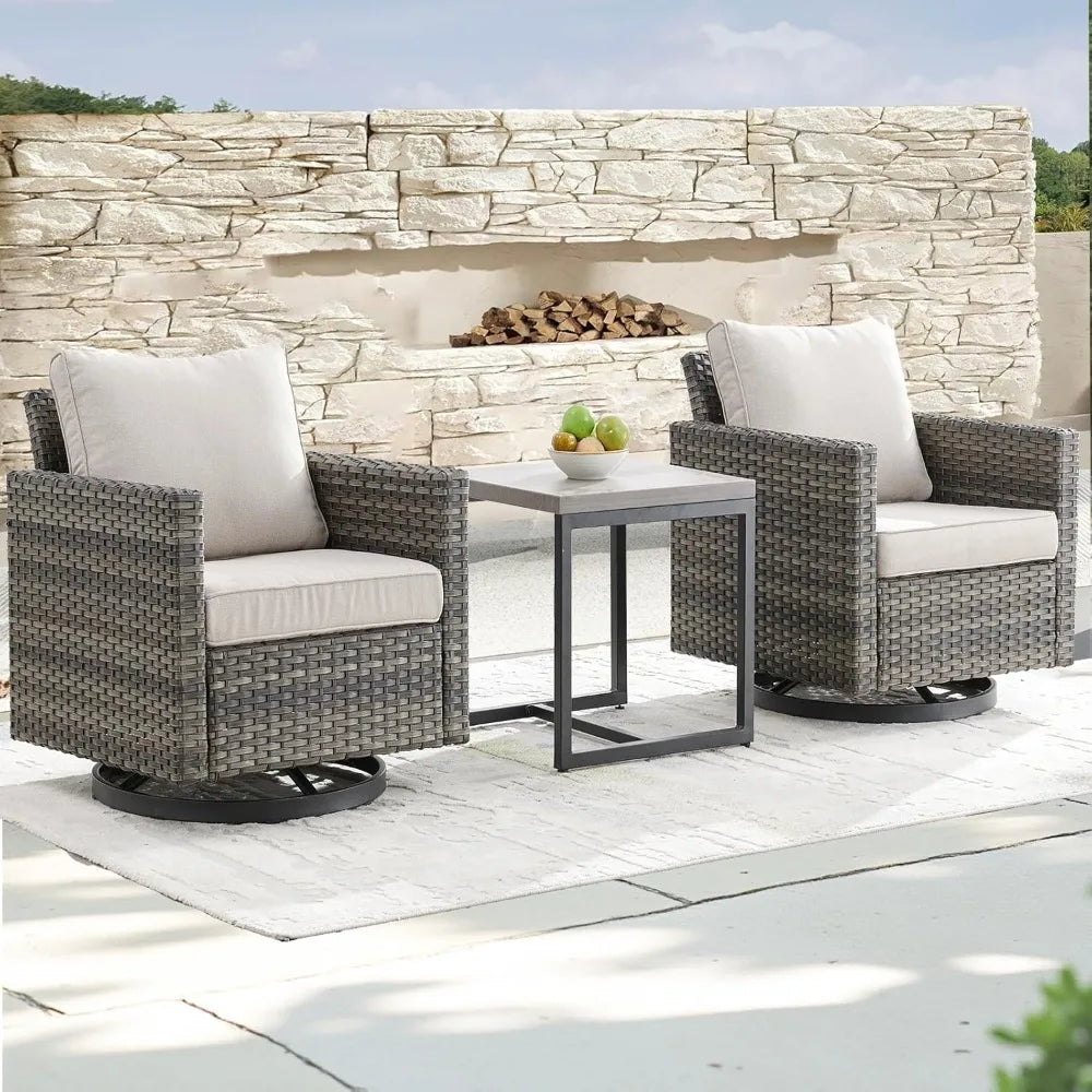 Outdoor Patio Swivel Rocker Chairs - 3 Piece Wicker Patio Furniture Bistro Swivel Rocking Chairs Set with Comfortable Cushions