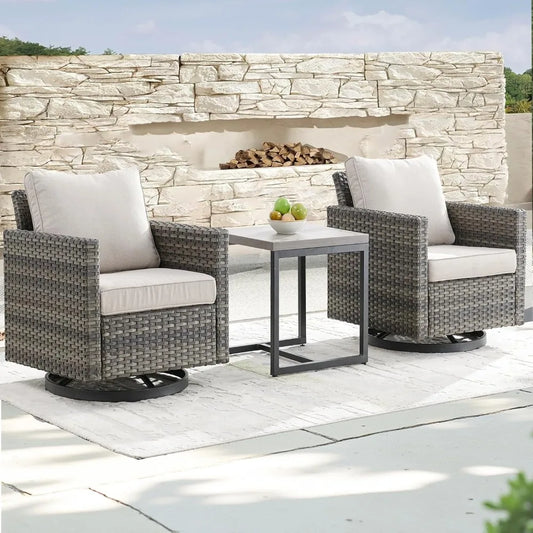 Outdoor Patio Swivel Rocker Chairs - 3 Piece Wicker Patio Furniture Bistro Swivel Rocking Chairs Set with Comfortable Cushions