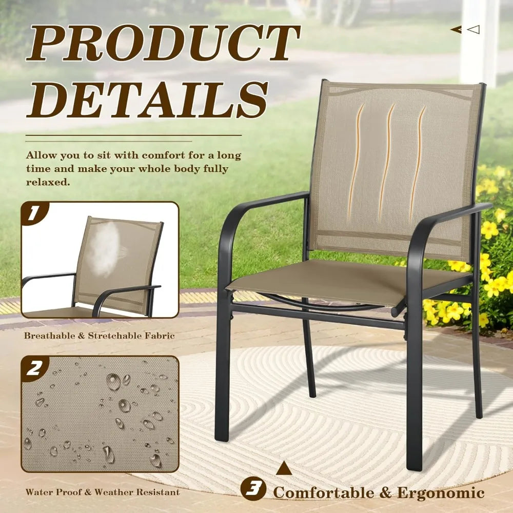 5 - Piece Outdoor Dining Set, Patio Furniture Set with 4 x Textilene Dinning Chairs and 1 Steel Slat Metal Bistro Table for Law