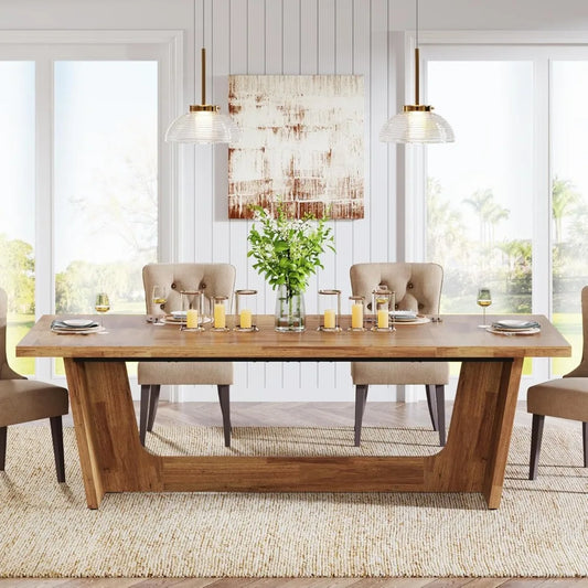 70.87-Inch Dining Room Table: Wood Large Dining Table for 6-8 People, Rectangular Farmhouse Kitchen Table with Solid  Pedestal
