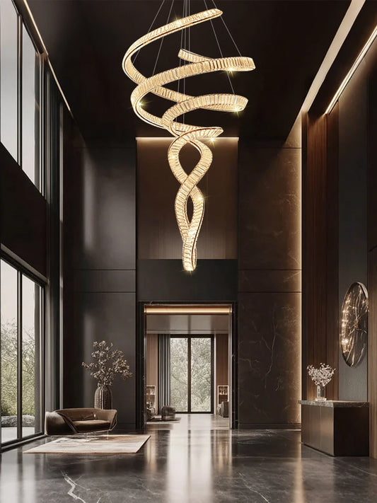 Nordic Simple Living Room Pendant Light High Quality Lobby Crystal Chandeliers Duplex Loft Hanging Lamp Villa Hall Chandelier