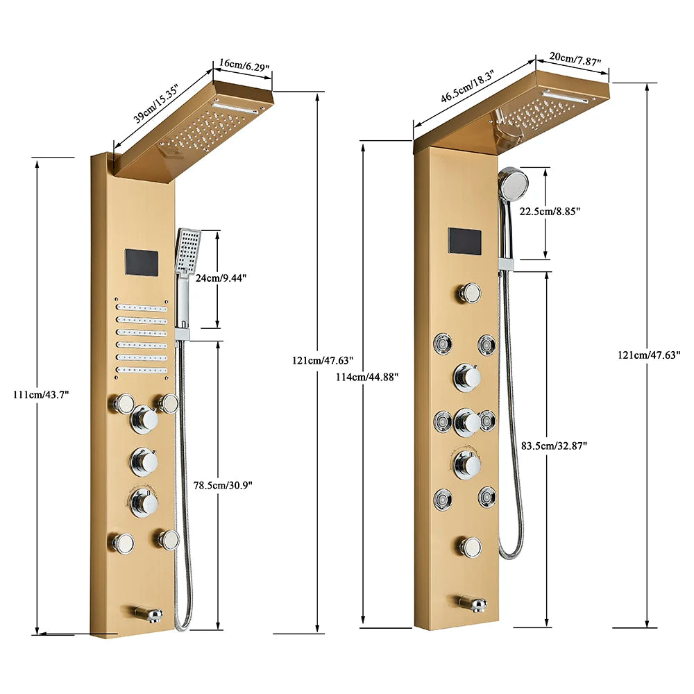 Black LED Light Shower Panel Waterfall Rain Shower Faucets SPA Massage Jet Bath Shower Column Shower system Mixer Tap Tower
