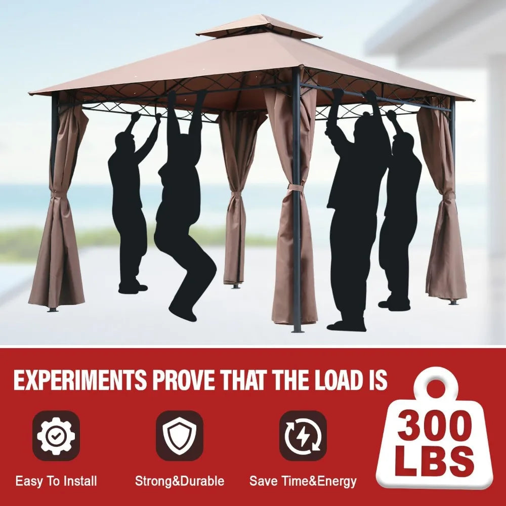 10'x10' Outdoor Patio Canopy Rain-Proof Pop Up Gazebo UV-Resistant Canopy Tent with Double Roof Tops Curtain for Backyard, Patio