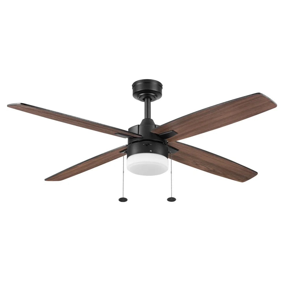 52 Inch Black Indoor Outdoor Ceiling Fan with Light Dimmable 3 Speed Reversible Blades Pull Chains Quiet Air Circulation