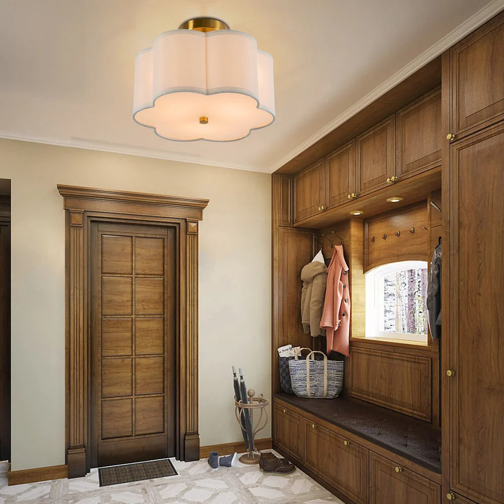 Bymaocar 3 Lights Flush Mount Ceiling Lamp Light Fixture Indoor Lighting Dimming Light Available W/ Drum Shade Fit 10-30㎡ Area