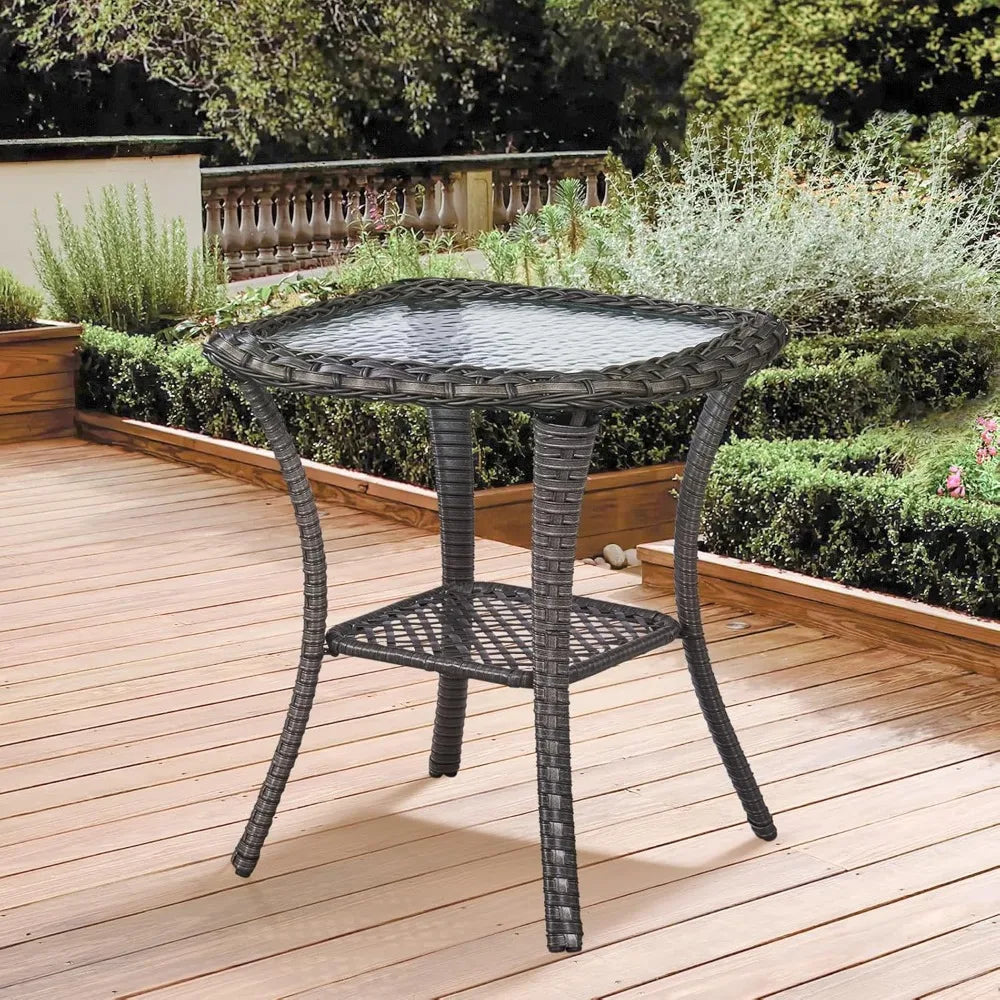 Patio Furniture Set 2 Wicker Swivel Glider Chairs 2 PE Rattan Ottomans with Patio Side Table Wicker Cushions Patio Conversation