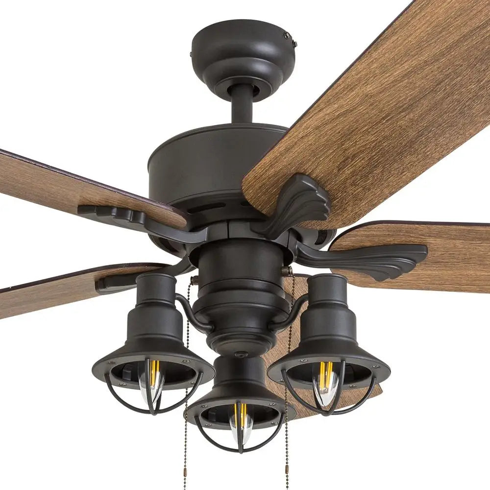 Indoor Ceiling Fan 52 Inch Aged Bronze Multi Arm Barnwood Blades LED Light Quiet Reversible Motor Remote Control Suitable Living