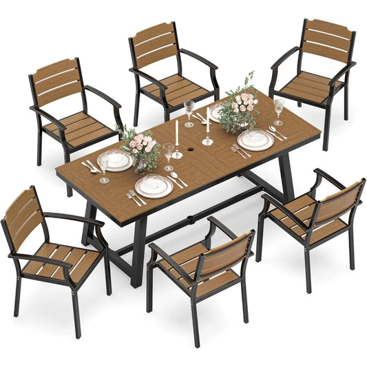 Patio Table and Chairs Set, Patio Furniture Set, 7-Piece, HDPS All-Weather Material Outdoor Dining Set, Outdoor Furniture Set wi