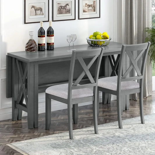 Extendable Dining Table Set with Bench and Chairs for 6 Persons Solid Wood 6 Piece Kitchen Dining Room Table Set for Saving