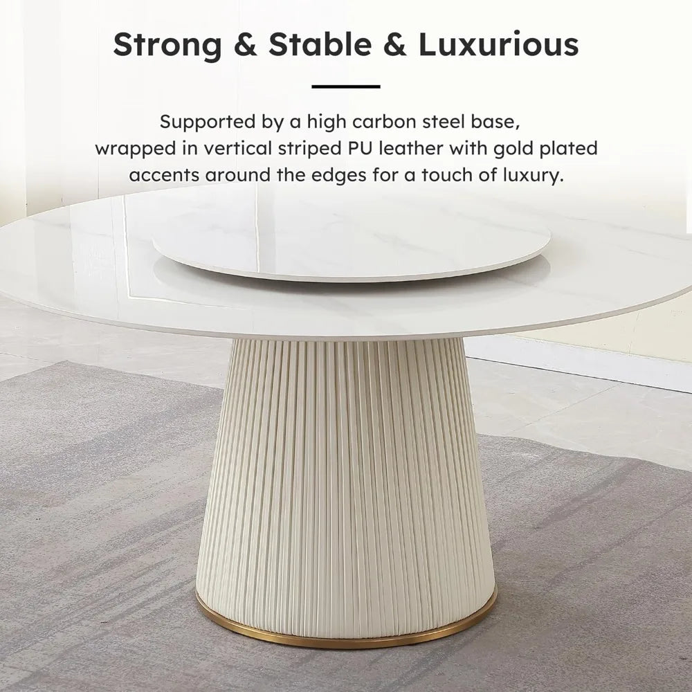 Round Dining Table Set with Removable Lazy Susan, Luxury 59" D Marble Dining Table Set of 8, Modern Sintered Stone Dining Table