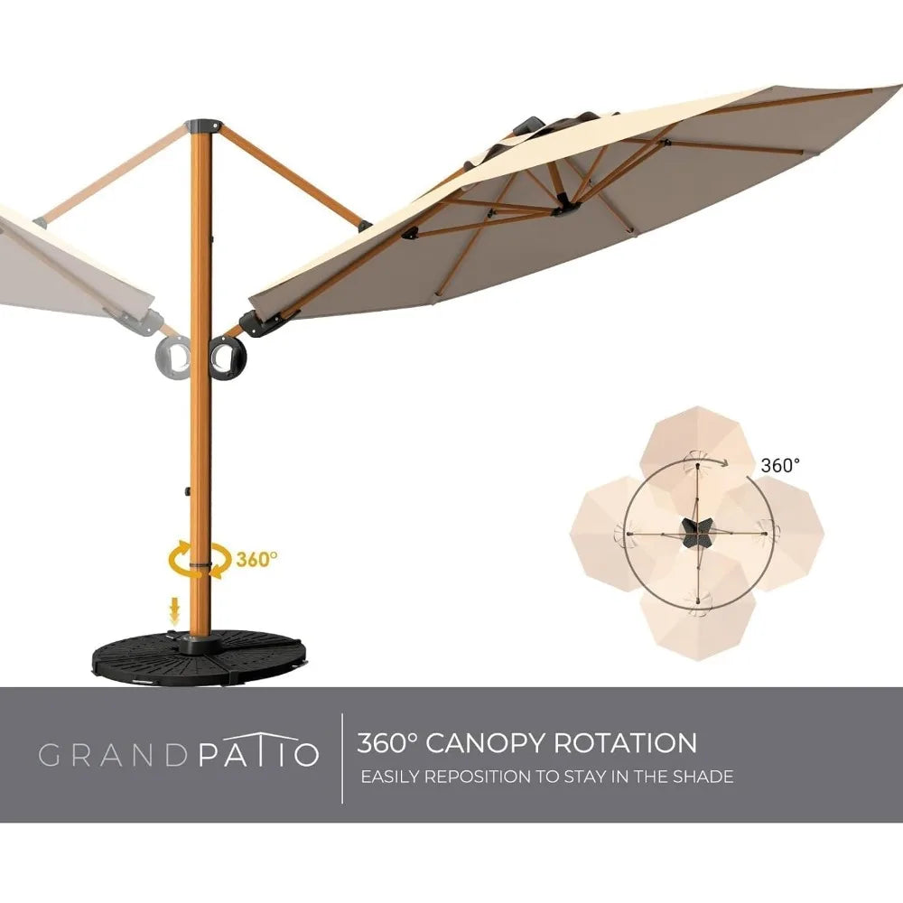 10FT Patio Umbrella, Aluminum Cantilever Umbrella with Round Canopy, Outdoor Offset Umbrella for Patio, Garden, Deck, Champagne