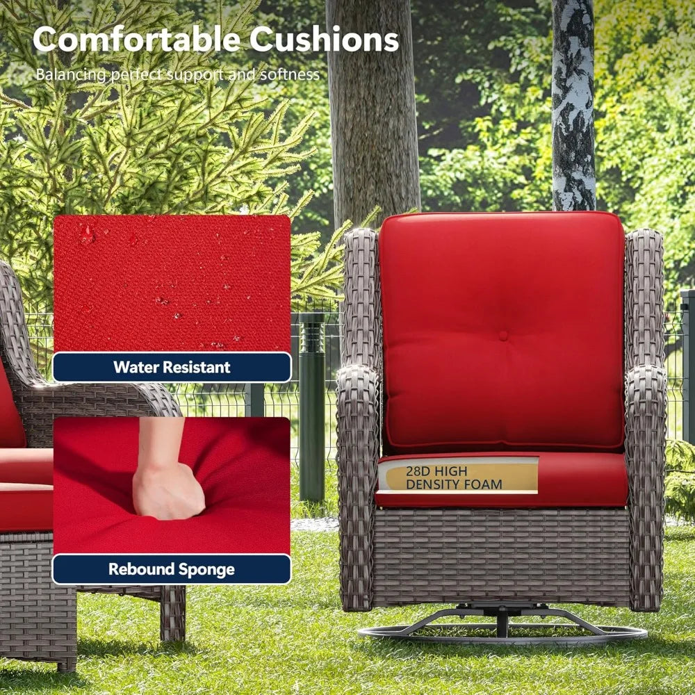 3 Pieces Luxury Wicker Patio Furniture, Outdoor Rattan Furniture with 2 High Back Patio Swivel Chair & Side Table, Thickened