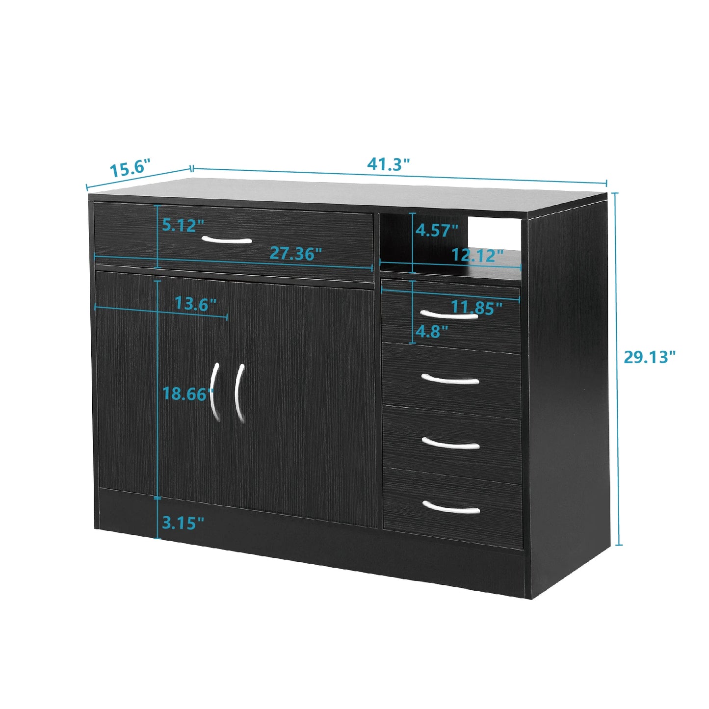 MDF With Triamine Double Doors And Five Drawers Bathroom Cabinet Black