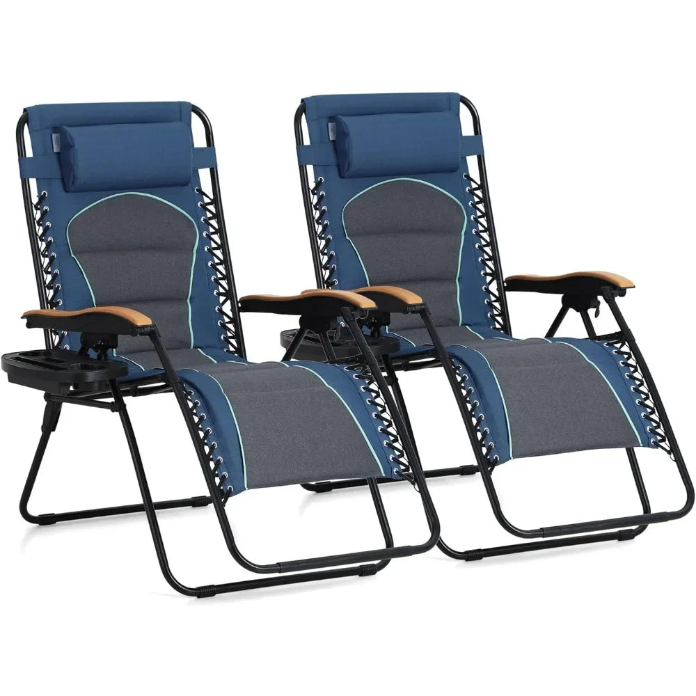 Zero Gravity Chairs Set of 2, XL Oversized Outdoor Recliners with Cup Holders, Foldable & Adjustable for Patio Use