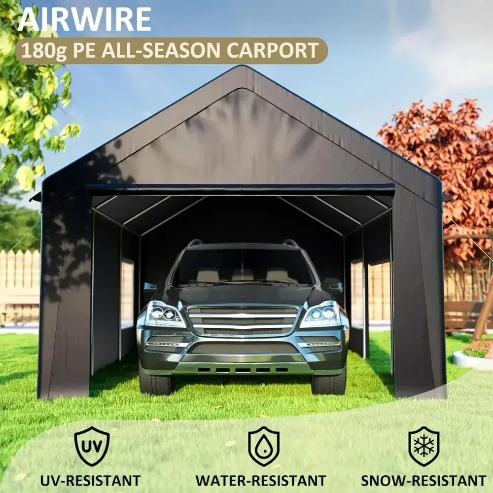 12' X 20' Heavy Duty Portable Garage, Carport Canopy with Side Door and Roll-Up Window, Carport Canopy Reinforced Four-Hole Base