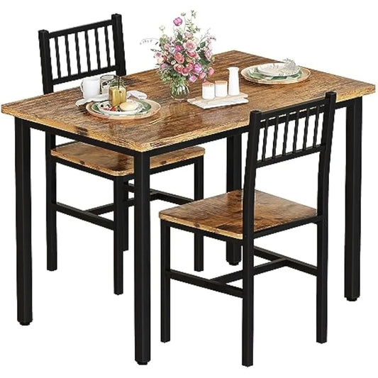 3 Piece Dining Table Set, Small Industrial Kitchen Table and 2 Chairs, Kitchen Breakfast Dining Table Set, Breakfast Table Set