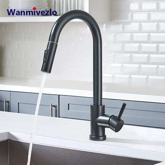 Wanmivezlo Pull Out Kitchen Faucets 360° Rotation Kitchen Mixer Tap Single Lever Mixer Tap Kitchen Sink Cold Hot Water Tap