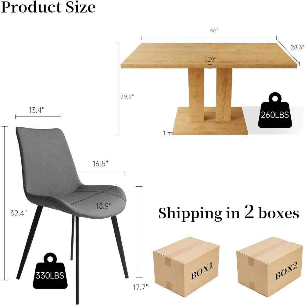 Dining Table Set – 46" Modern Oak Table with 4 Faux Leather Chairs, Rectangular Kitchen & Dining Set