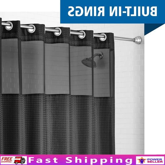 Easy Hang Shower Curtain with Built-in Rings 70x74 Soft Polyester Diamond Pattern Translucent Top Waterproof Machine Washable