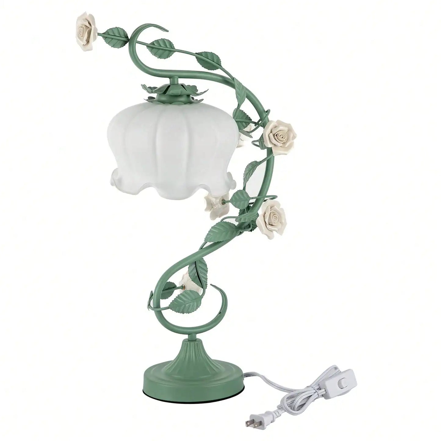 Modern Bedside Lamp Stained Glass Flower Table Reading Lamps Nightstand Desk Lights, One-Light, 20In Tall For Bedroom
